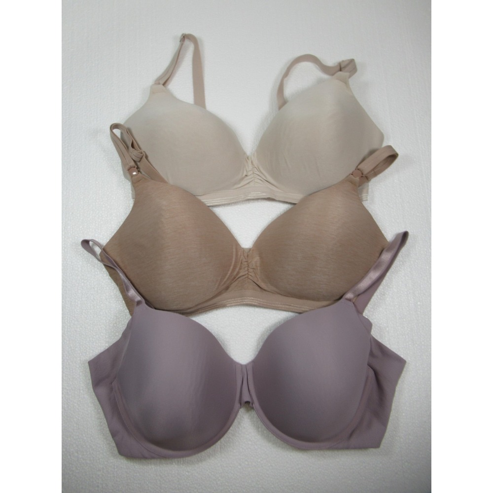 3 Warners Bras Lot Bundle 38D Purple Beige Wireless Underwire ra3061a rn3281a